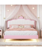 Streamdale Furniture Princess Upholstered Bed with Lighted Platform