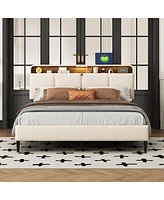 Streamdale Furniture Upholstered Queen Size Platform Bed with Storage & Usb Ports