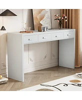 Streamdale Furniture White Modern Minimalist Console Table With Drawers and Metal Handles