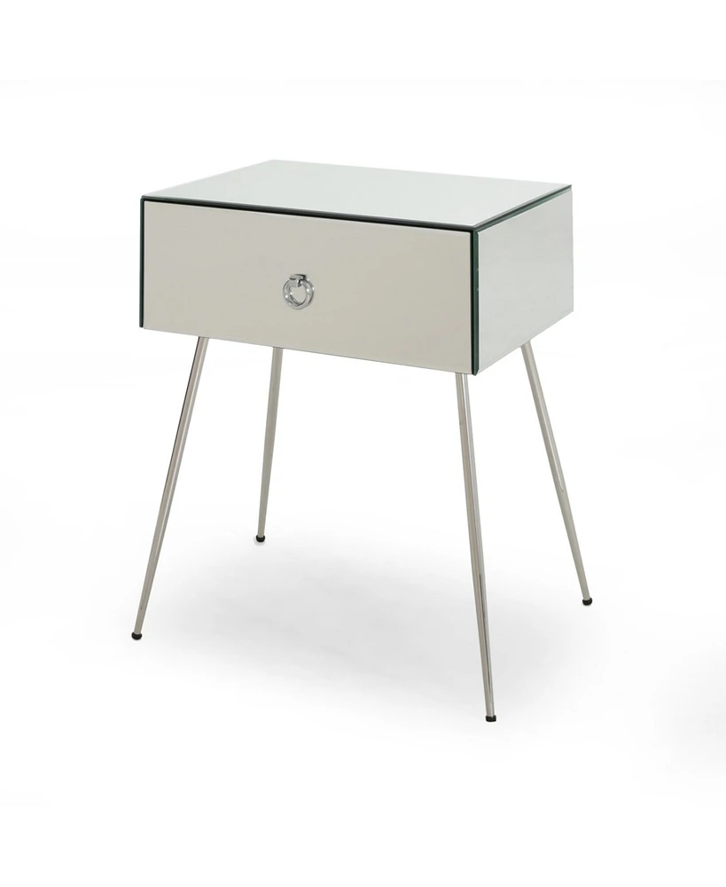 Simplie Fun Sleek Glass End Table with Storage Drawer