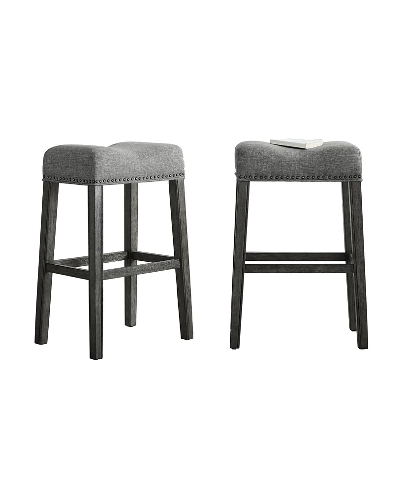 Simplie Fun Upholstered Backless Saddle Seat Bar Stools 29" height Set of 2, Gray