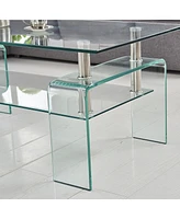 Streamdale Furniture Modern Tempered Glass Coffee Table with 2 Tiers for Living Room Decor