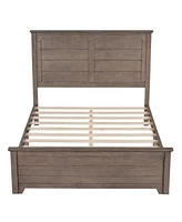 Simplie Fun Farmhouse Wooden Platform Queen Size Bed with Panel Design Headboard and Footboard for Teenager, Ash Brown