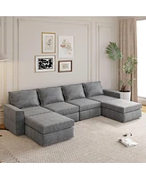 Simplie Fun 115" Chenille Modular Sectional Sofa, 6-Seat Sleeper Sofa Bed