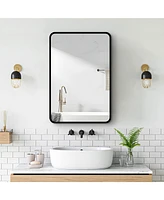 Stylish 20x28" Black Metal Framed Bathroom Mirror Cabinet