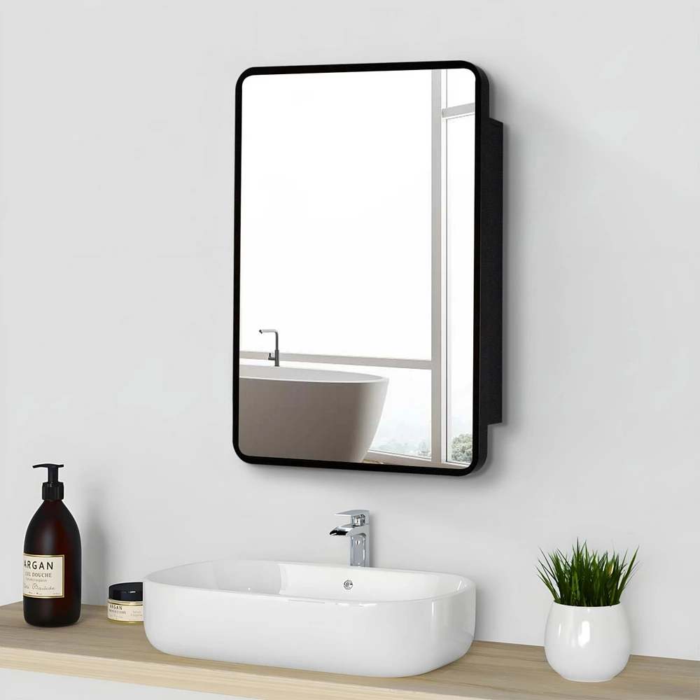 Streamdale Furniture Stylish 20x28" Black Metal Framed Bathroom Mirror Cabinet