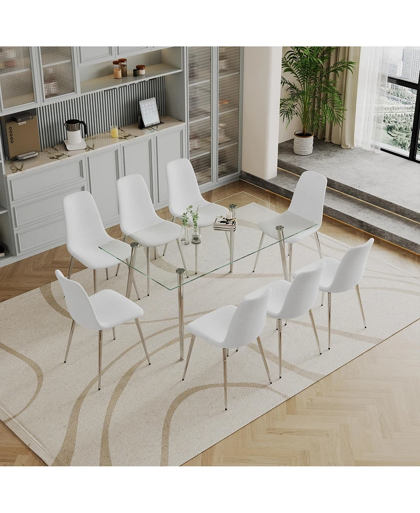 Simplie Fun Modern Glass Dining Set with 8 Fabric Chairs