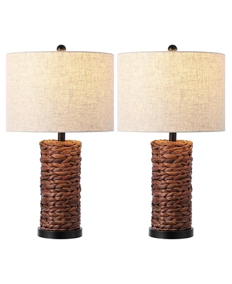 Jonathan Y Elicia 25" Coastal Water Hyacinth Led Table Lamp, Dark Brown (Set of 2)