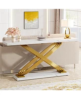 Tribesigns 55 Inch Modern Console Table, Faux Marble Gold Entryway Table Behind Sofa Couch, Narrow Rectangular Sofa Table for Living Room, Bedroom, Fr