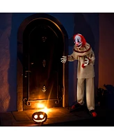 Givimo 5 Ft Grins Animatronic Killer Clown Halloween Decoration with Glowing Red Eyes