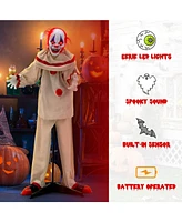 Givimo 5 Ft Grins Animatronic Killer Clown Halloween Decoration with Glowing Red Eyes
