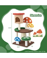 Givimo 4-In-1 Mushroom Cat Tree with Condo Spring Ball and Sisal Posts