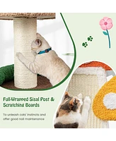 Givimo 4-In-1 Mushroom Cat Tree with Condo Spring Ball and Sisal Posts