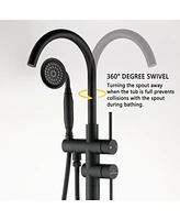 Boyel Living 6 Gpm 2-Handle Floor Mount Freestanding Tub Faucet with Hand Shower and Built-in Valve