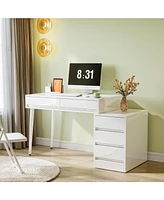 Tribesigns White Desk with 5 Drawers, Modern Home Office Desk with Storage Drawers and Printer Stand, Reversible Computer Desk Vanity Desk for Bedroom