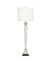 Lana Modern Table Lamp 38 1/2" Tall Clear Crystal Glass Hexagonal Column White Drum Shade Decor for Living Room Bedroom House Bedside Nightstand Home