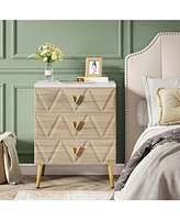 Tribesigns 3-Drawer Nightstand Set of 2, Luxury Bedside Table End with Storage Drawers and Golden Legs, Modern for Bedroom