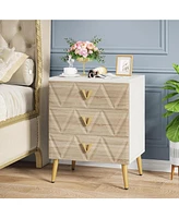 Tribesigns 3-Drawer Nightstand Set of 2, Luxury Bedside Table End with Storage Drawers and Golden Legs, Modern for Bedroom