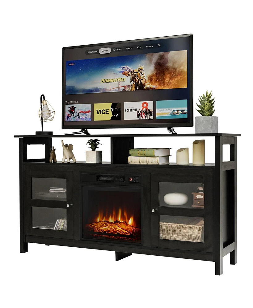 Gymax 58'' Fireplace Tv Stand W/18'' 1400W Electric Fireplace up to 65'' Black