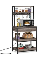 Tribesigns Bakers Rack with Power Outlets, 5-Tier Kitchen Storage Shelf, Microwave Oven Stand Drawer, 65”H Coffee Bar Table,