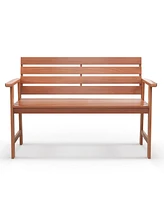 Sugift Patio Solid Wood Bench Wood 2-Seat Chair with Breathable Slatted Seat & Inclined Backrest