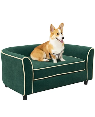 PawHut Dog Sofa, Pet Bed Dog Couch for Small and Medium Dogs, Dark Green