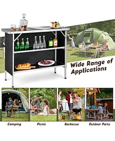 Sugift Folding Camping Table with 2-Tier Open Shelves for Outdoor Bbq