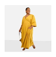 Rebdolls Plus Bette Linen Ballon Sleeve Maxi A Line Dress