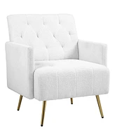 Homcom Modern Sherpa Accent Chair with Tufted Pattern and Steel Legs, White