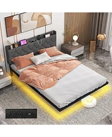 Slickblue Floating Bed Frame with Led and Headboard Charging Station