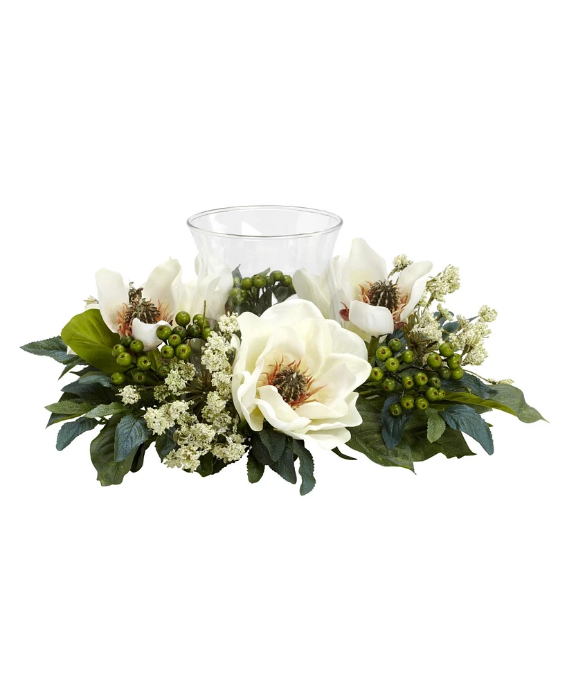 Slickblue Elegant Magnolia Candelabrum with Winter Greenery - Festive Home Decor