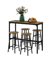 Homcom 5-Piece Bar Table and Chairs Set for Dining Room, Rustic Brown