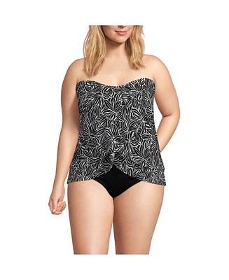 Lands' End Plus Chlorine Resistant Mesh Bandeau High Leg Fauxkini One Piece Swimsuit