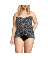 Lands' End Plus Chlorine Resistant Mesh Bandeau High Leg Fauxkini One Piece Swimsuit