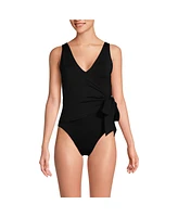 Lands' End Women's Side Tie V-neck Wrap High Leg One Piece Swimsuit