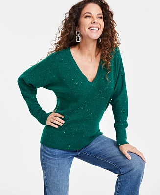 I.n.c. International Concepts Women's Sequin-Shine V-Neck Sweater