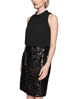 Karl Lagerfeld Paris Women's Mixed-Media Sequined Dress