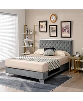 Sugift Full Size Upholstered Bed Frame with Velvet Headboard