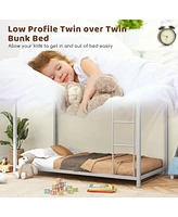 Sugift Low Profile Twin Over Metal Bunk Bed with Full-length Guardrails
