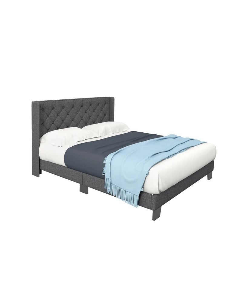 Sugift Twin/Full/Queen Modern Fabric Upholstered Platform Bed with Button Tufted Headboard