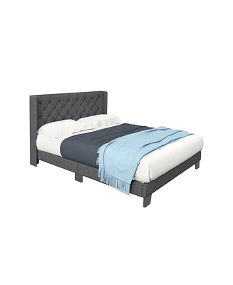 Sugift Twin/Full/Queen Size Modern Fabric Upholstered Platform Bed with Button Tufted Headboard