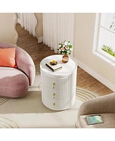 Tribesigns Nightstand with 3 Drawers, No Assembly Bedside Table Night Stand for Bedroom, Modern Round End Side Table with Storage and Gold Handles, Wh