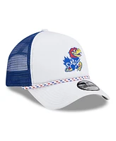 New Era Men's White/Royal Kansas Jayhawks Court Sport Foam A-Frame 9FORTY Adjustable Trucker Hat