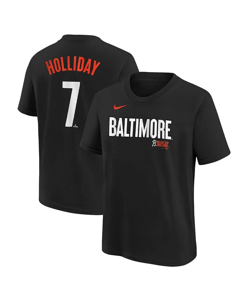 Nike Big Boys and Girls Jackson Holliday Black Baltimore Orioles City Connect Player Name Number T-Shirt