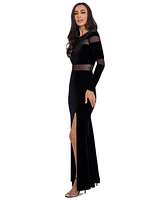 Betsy & Adam Women's Velvet Illusion Gown