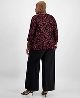 Alex Evenings Plus Embroidered Sequin Elbow-Sleeve Jacket & Shell