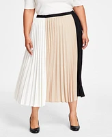 Anne Klein Plus Colorblock Pleated Midi Skirt