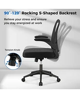 Costway Ergonomic Office Chair with Flip-Up Armrests Rocking Backrest Computer Desk Chair