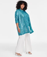 Anne Klein Plus Sequined Draped-Front Cardigan Jacket