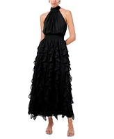 1.state Women's Sleeveless Ruffled Halter Maxi Dress